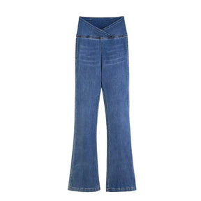 Calça Feminina Jeans de Cintura Alta Cruzada